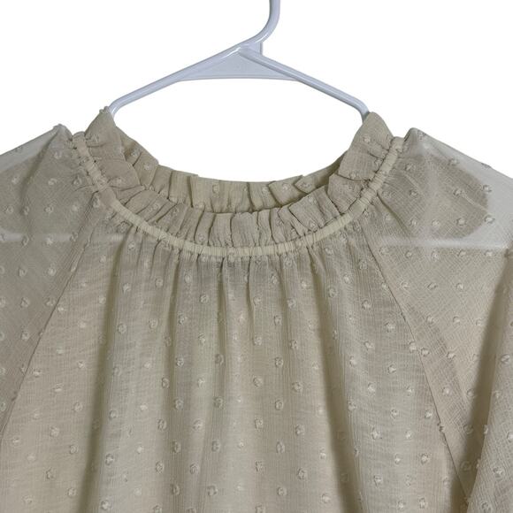 Democracy Cream Swiss Dot Ruffle Blouse Size S Coquette Romantic - Picture 3 of 9